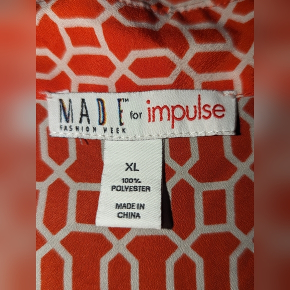 MADE for impulse | Women's sleeveless  Collared Blouse | Orange/Cream | XL - Picture 2 of 8